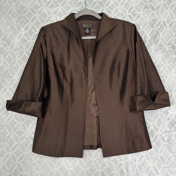 Vtg 100% Silk Jacket Womens 8 Brown Iridescent Open Front Blazer Career Capsule - Picture 1 of 15